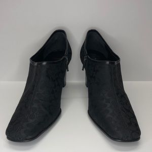Coach “Daphne” signature monogram closed toed ankle boot. Size 7 B color Black.